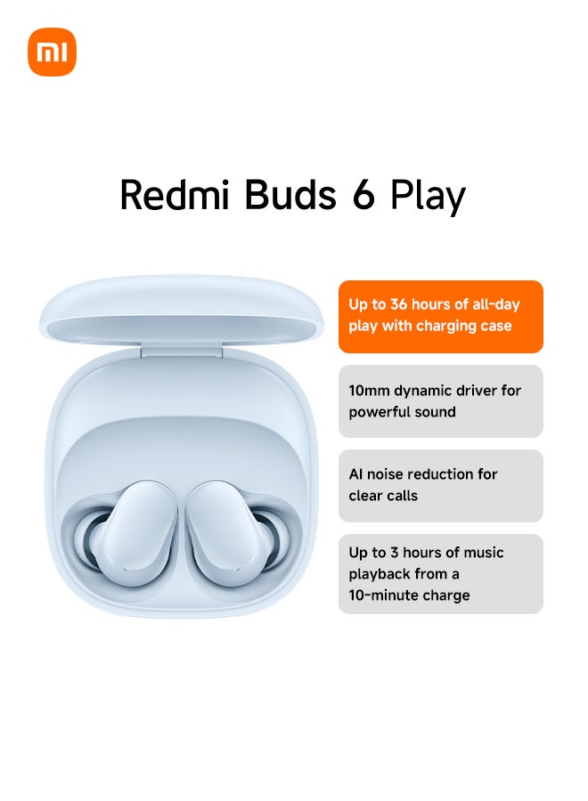 Xiaomi Redmi Buds 6 Play - In-Ear Headphones, 36h Battery Life, 10 mm Dynamic Driver with 4 EQ Settings, AI Noise Cancelling for Calls, Bluetooth 5.4, Quick Charge for 3h Music in 10 Minutes, Blue - Image 1