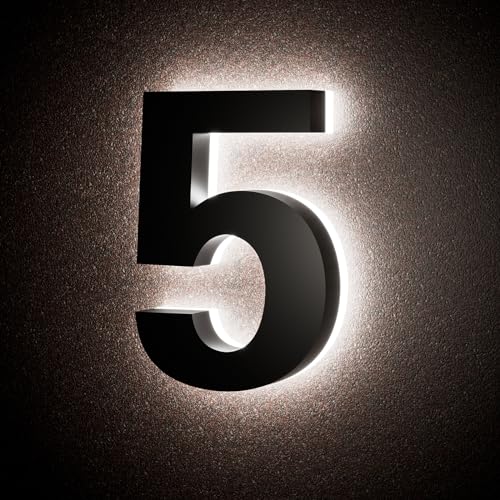 LLtronation 5 Inch Backlit House Numbers for Outside, Stainless Steel, LED Illuminated Home Address Number, Modern Lighted Address Signs for Houses, Restaurant, Waterproof - Image 1