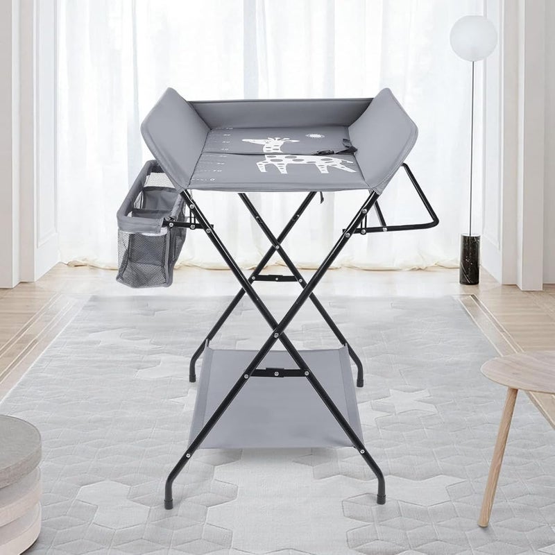 Fantastic-Kids-Toys (GREY) Adjustable Height Foldable Baby Changing Table with Nursery Organizer and Storage Shelf for Newborns and Infants 80 x 66 x 98 cm - Image 5