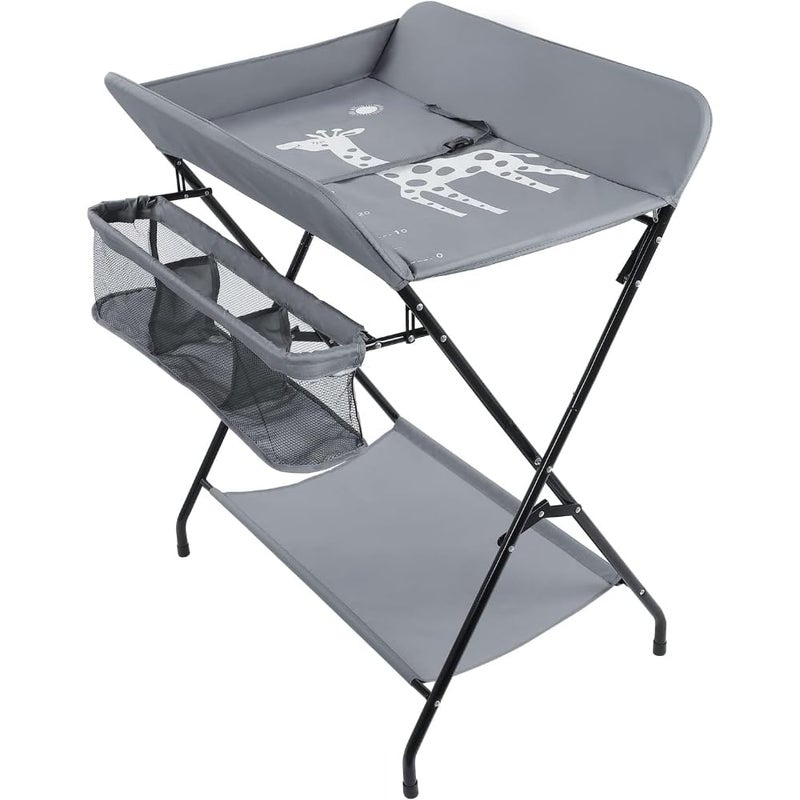 Fantastic-Kids-Toys (GREY) Adjustable Height Foldable Baby Changing Table with Nursery Organizer and Storage Shelf for Newborns and Infants 80 x 66 x 98 cm - Image 1
