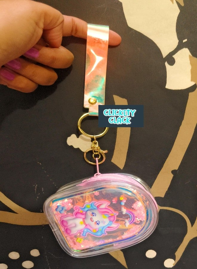 CLICKETY CLACK™ Attractive cute cartoon Water Glitter Liquid Holographic small purse with Keychain Strap/Gifting option for loved ones birthday theme parties return gift favour (Pack-1) (Kuromi) - Image 4
