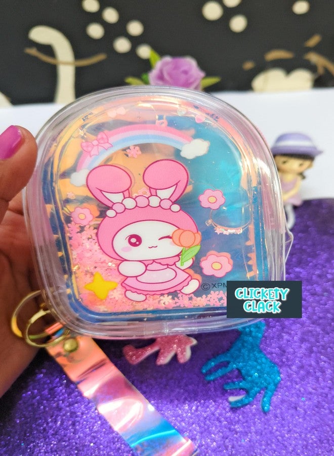 CLICKETY CLACK™ Attractive cute cartoon Water Glitter Liquid Holographic small purse with Keychain Strap/Gifting option for loved ones birthday theme parties return gift favour (Pack-1) (Kuromi) - Image 3