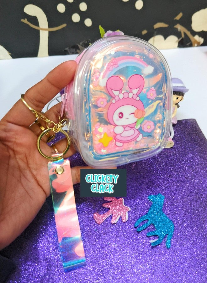 CLICKETY CLACK™ Attractive cute cartoon Water Glitter Liquid Holographic small purse with Keychain Strap/Gifting option for loved ones birthday theme parties return gift favour (Pack-1) (Kuromi) - Image 2