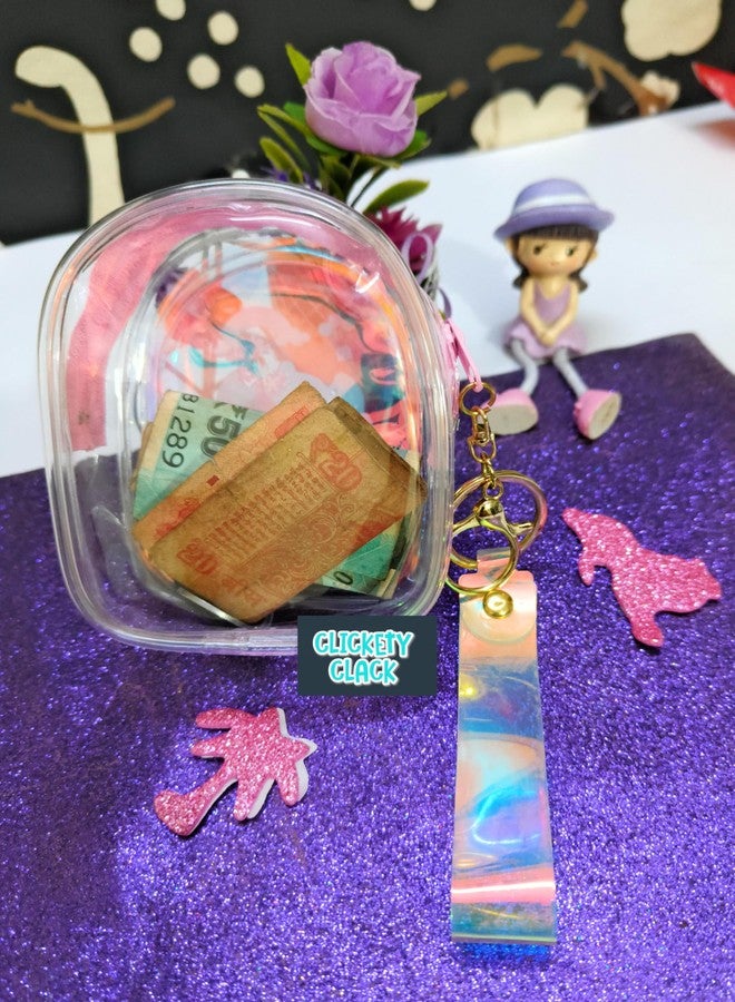 CLICKETY CLACK™ Attractive cute cartoon Water Glitter Liquid Holographic small purse with Keychain Strap/Gifting option for loved ones birthday theme parties return gift favour (Pack-1) (Kuromi) - Image 5