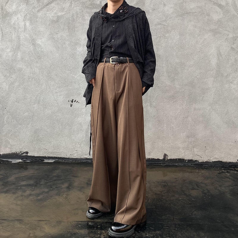 New Chinese Style Japanese Retro Draping Non-Ironing Suit Pants Niche Design Stitching Pleated Wide-Leg Stacked Mop Pants - Image 2
