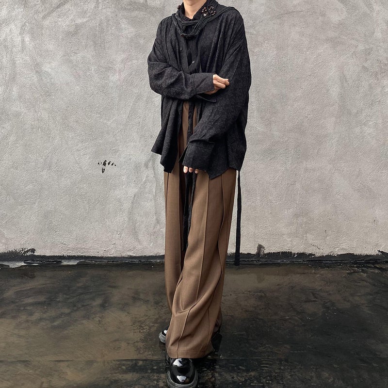 New Chinese Style Japanese Retro Draping Non-Ironing Suit Pants Niche Design Stitching Pleated Wide-Leg Stacked Mop Pants - Image 5