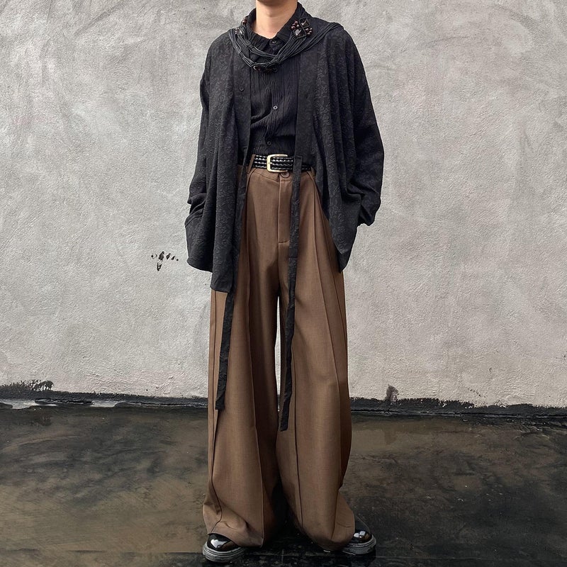 New Chinese Style Japanese Retro Draping Non-Ironing Suit Pants Niche Design Stitching Pleated Wide-Leg Stacked Mop Pants - Image 3