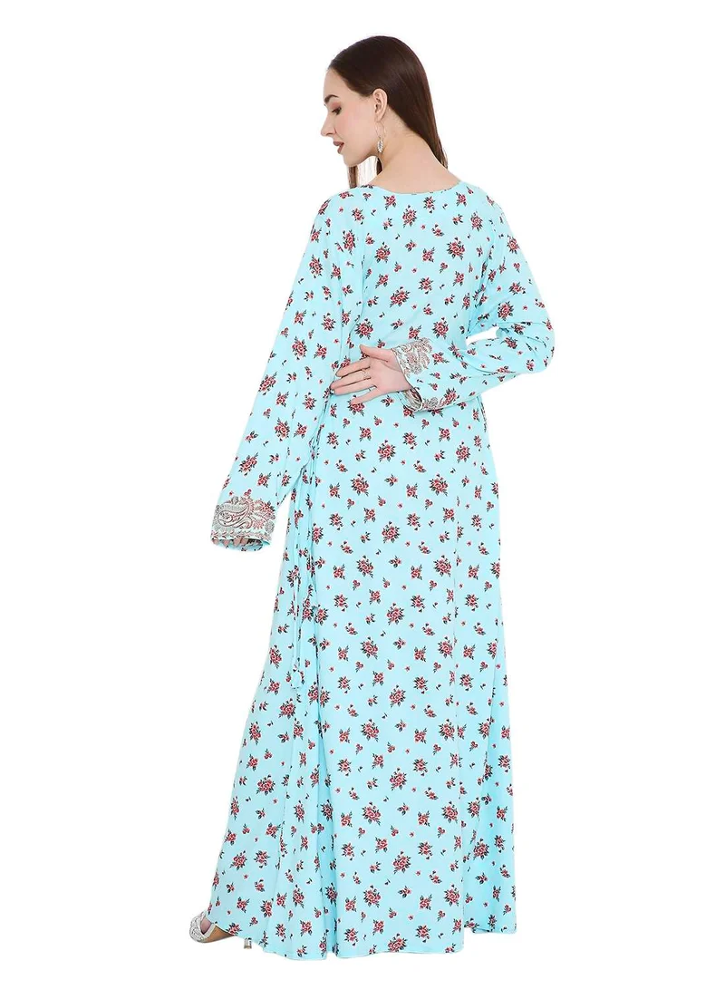 هانا آند سارا جلابية قفطان عربي أنيق مطرز بالخرز والحجر متعدد الألوان