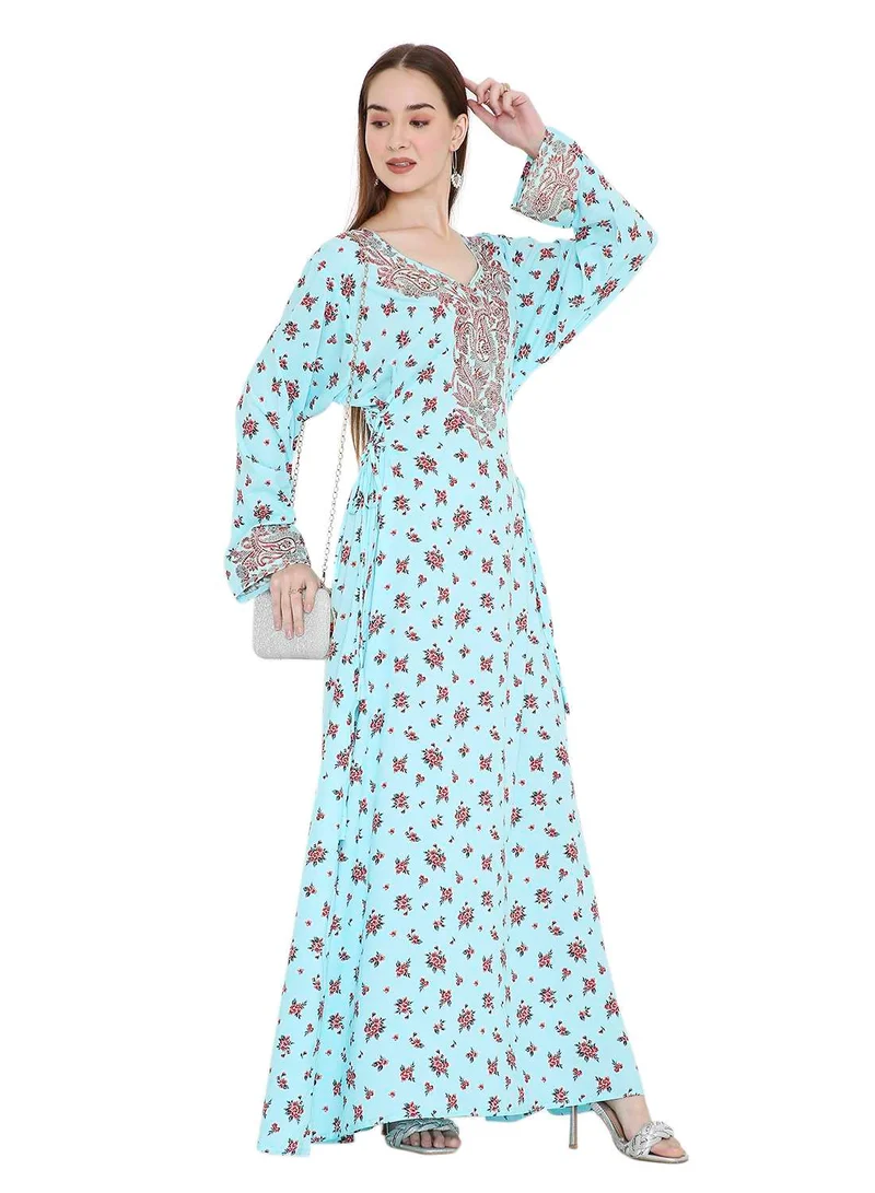 هانا آند سارا جلابية قفطان عربي أنيق مطرز بالخرز والحجر متعدد الألوان