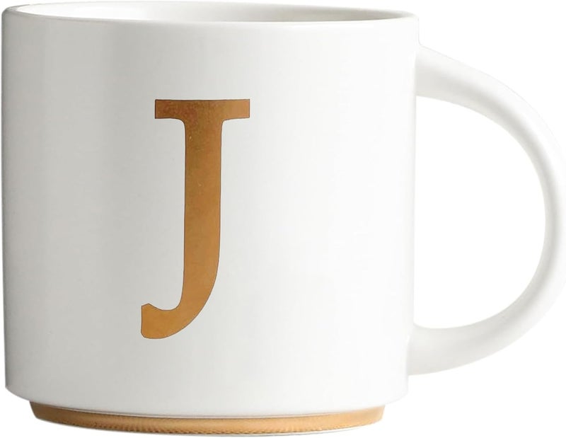 COLLECTIVE HOME  Monogram Ceramic Mugs 15 oz Golden Initial Coffee Cups Elegant Alphabet Tea Mugs Elegant Personalized Mug with Gift Box Unique Mug with Double Side Capital Letter J - Image 1