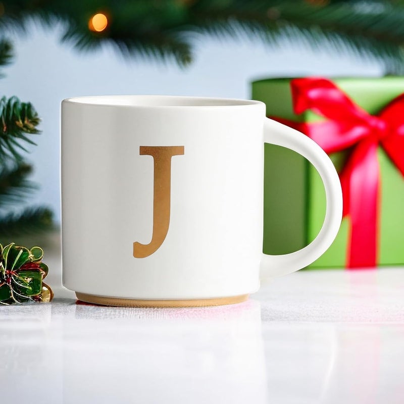 COLLECTIVE HOME  Monogram Ceramic Mugs 15 oz Golden Initial Coffee Cups Elegant Alphabet Tea Mugs Elegant Personalized Mug with Gift Box Unique Mug with Double Side Capital Letter J - Image 2
