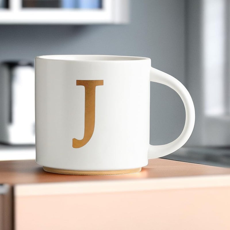 COLLECTIVE HOME  Monogram Ceramic Mugs 15 oz Golden Initial Coffee Cups Elegant Alphabet Tea Mugs Elegant Personalized Mug with Gift Box Unique Mug with Double Side Capital Letter J - Image 4