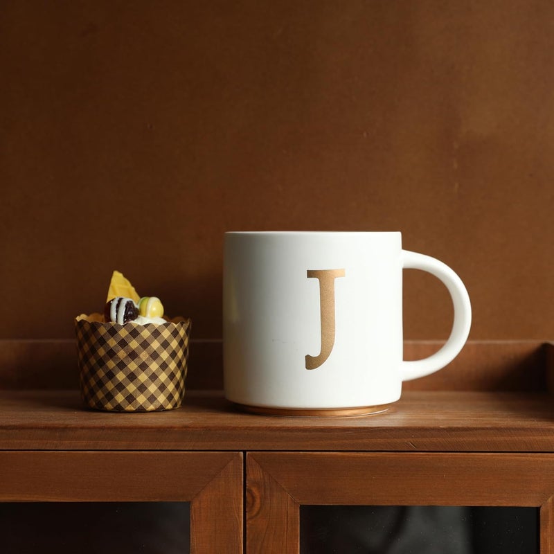 COLLECTIVE HOME  Monogram Ceramic Mugs 15 oz Golden Initial Coffee Cups Elegant Alphabet Tea Mugs Elegant Personalized Mug with Gift Box Unique Mug with Double Side Capital Letter J - Image 5