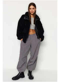 trendyol Black Oversize Molded Zippered Plush Jacket Coat TWOAW21MO0132  - Image 1
