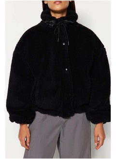 trendyol Black Oversize Molded Zippered Plush Jacket Coat TWOAW21MO0132  - Image 3