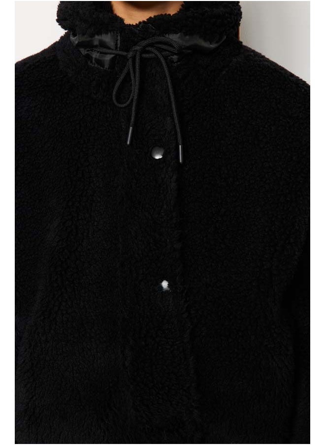 trendyol Black Oversize Molded Zippered Plush Jacket Coat TWOAW21MO0132  - Image 4
