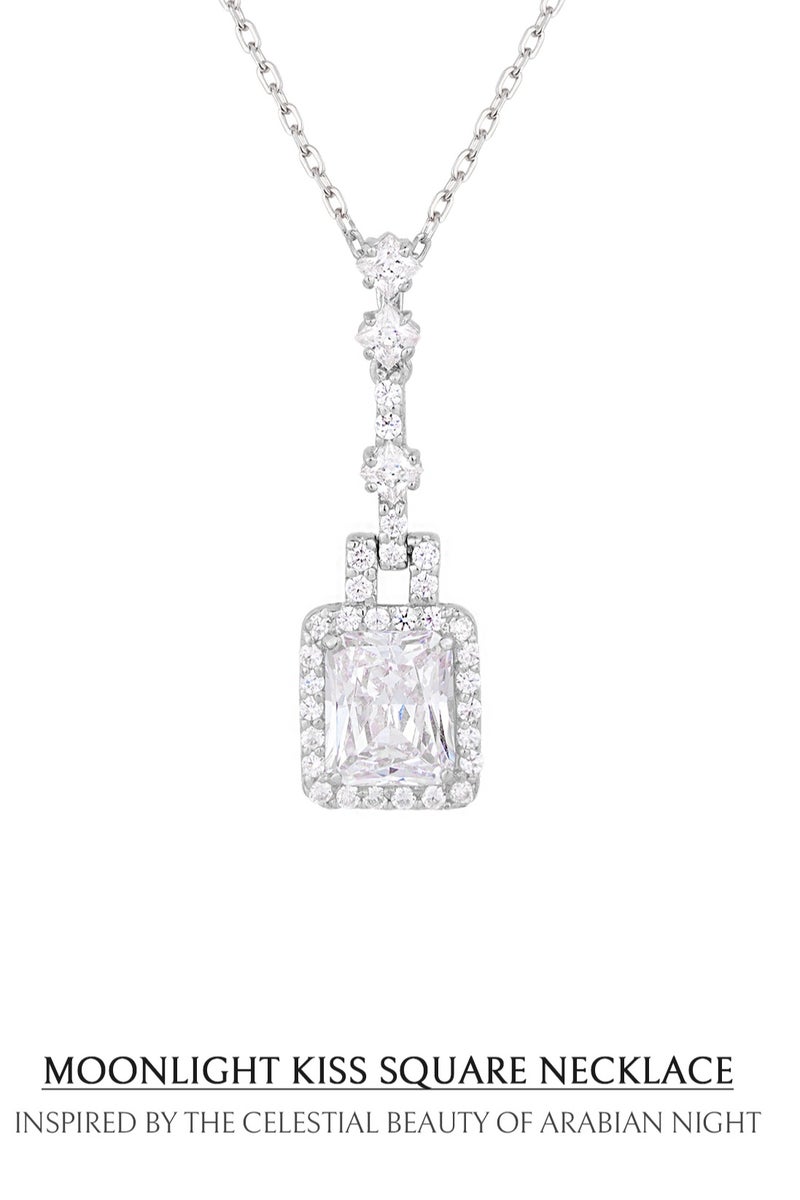 AWNL Moonlight Kiss Square Necklace for Women – Pendant with White Zirconia Gemstone and Sterling Silver, Middle East Exclusive Collection - Image 4