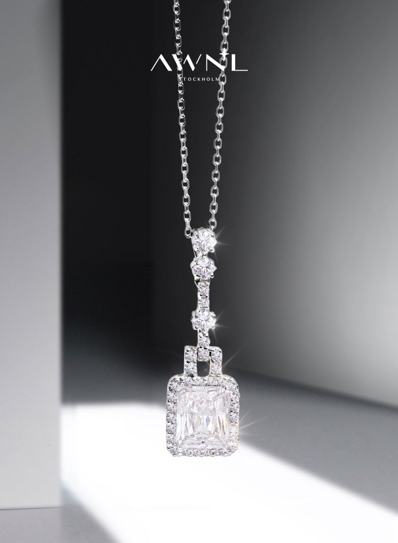 AWNL Moonlight Kiss Square Necklace for Women – Pendant with White Zirconia Gemstone and Sterling Silver, Middle East Exclusive Collection - Image 1