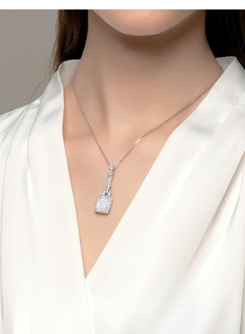 AWNL Moonlight Kiss Square Necklace for Women – Pendant with White Zirconia Gemstone and Sterling Silver, Middle East Exclusive Collection - Image 3