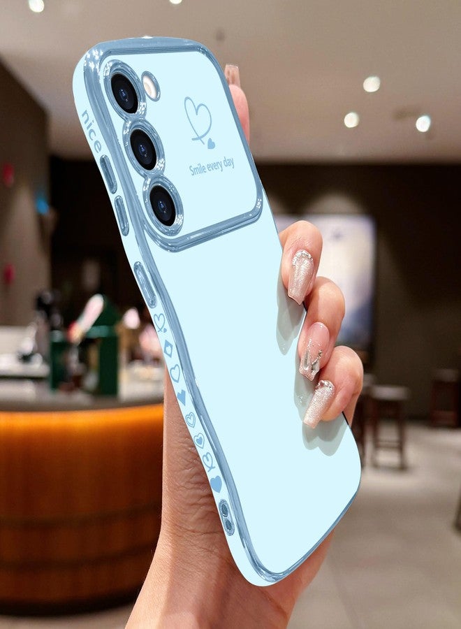 جراب LCHULLE لهاتف سامسونج جالاكسي S22، جراب هاتف بتصميم موجة لطيفة وشكل قلب، للنساء والفتيات، غطاء حماية فاخر مقاوم للصدمات لهاتف سامسونج S22، أزرق - Image 2