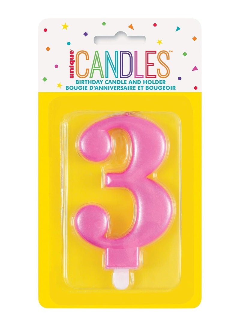 Unique Met Pink Number 3 Birthday Candle - Image 3