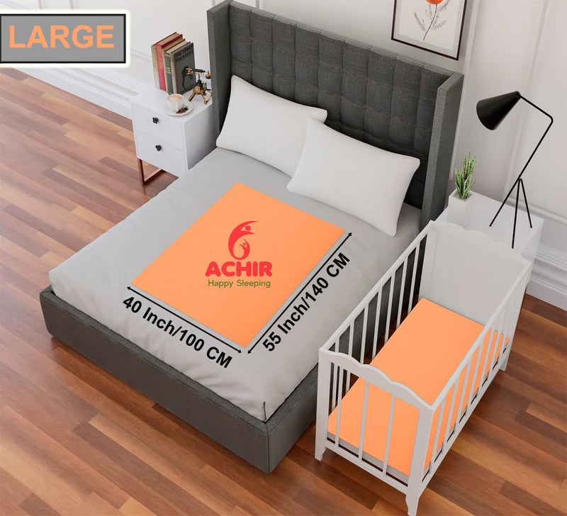 ACHIR Waterproof Cotton Dry Sheet/Bed Protector/Absorbent Mat Large, 100 cm x 140 cm, Orange - Image 2