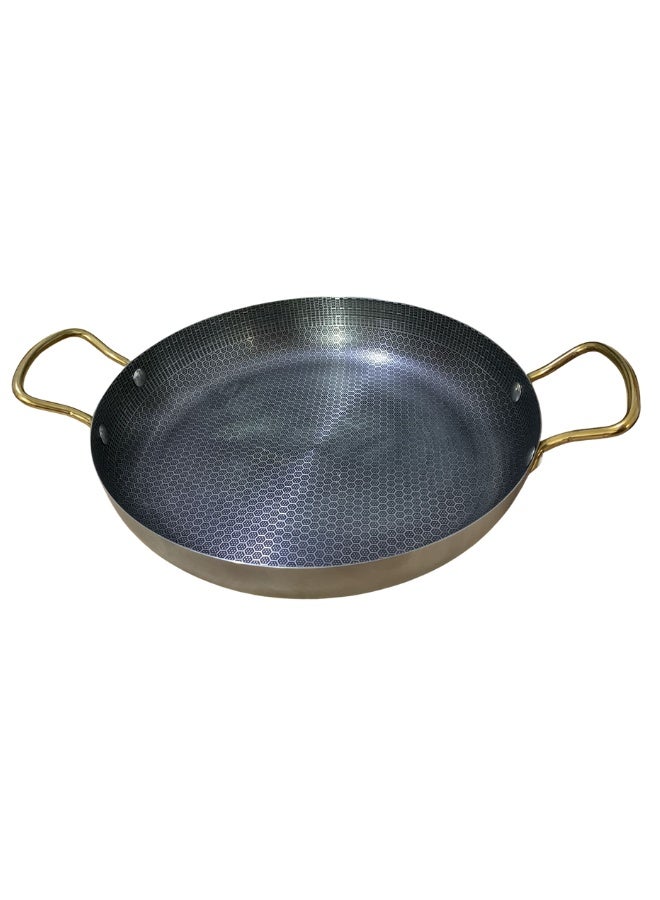 طاسة استانلس ستيل لتسوية وتقديم الطعام بيدين، طاسة قلي ووك عميقة غير لاصقة للقلي والتحمير وتقديم الطعام كلاسيكية صغيرة للاستخدام اليومي للطهاة (28 سم) - Image 4