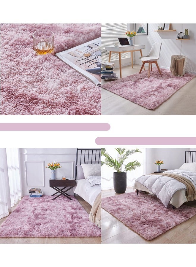 Loquat Soft Rug for Living Room Shaggy Soft Area Fluffy Rug Tie-Dyed Touch Area Modern Rug for Bedroom Living Children Room Pink 120*160CM - Image 3