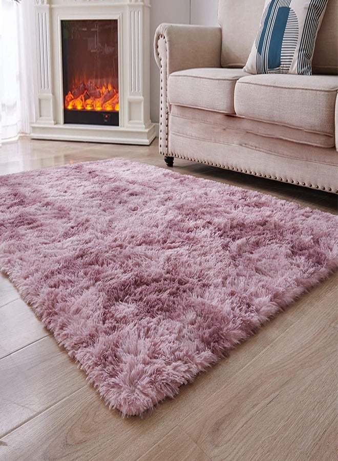 Loquat Soft Rug for Living Room Shaggy Soft Area Fluffy Rug Tie-Dyed Touch Area Modern Rug for Bedroom Living Children Room Pink 120*160CM - Image 5