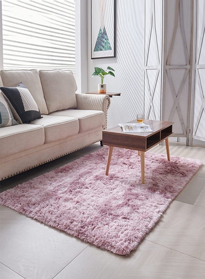 Loquat Soft Rug for Living Room Shaggy Soft Area Fluffy Rug Tie-Dyed Touch Area Modern Rug for Bedroom Living Children Room Pink 120*160CM - Image 4