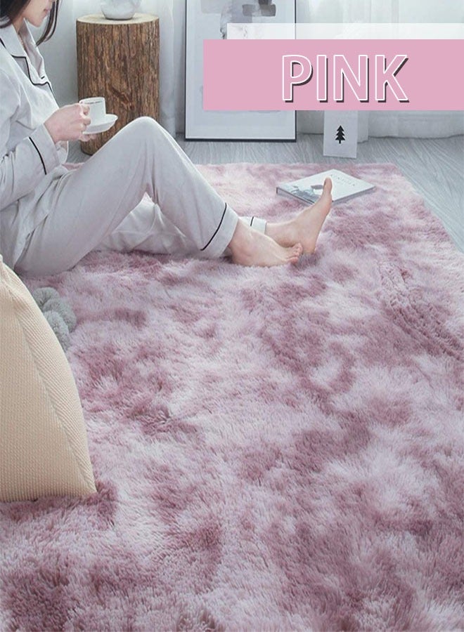 Loquat Soft Rug for Living Room Shaggy Soft Area Fluffy Rug Tie-Dyed Touch Area Modern Rug for Bedroom Living Children Room Pink 120*160CM - Image 1
