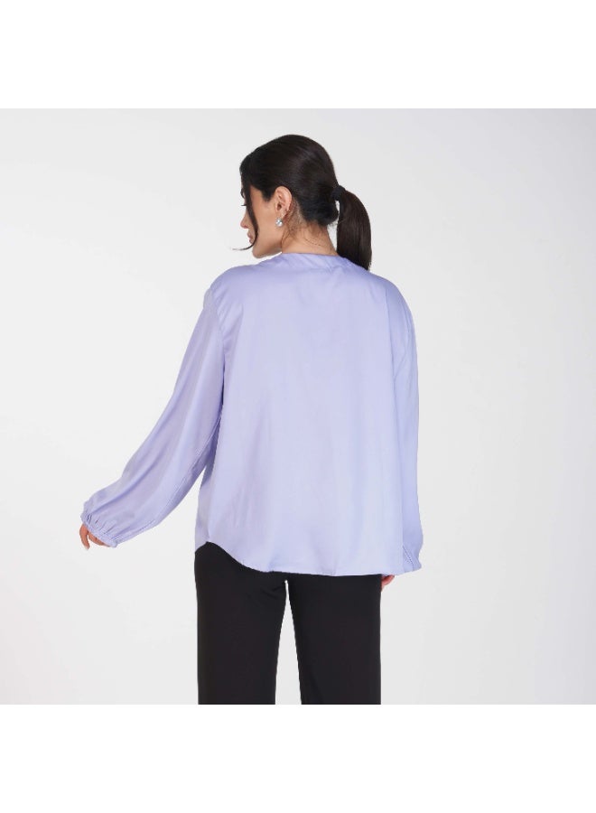 Linelle Soft Crepe Ladies Shirt – Round Neckline and Full Sleeves - Image 2