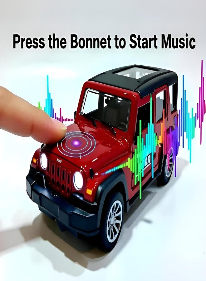 TOYOOS Thar Roxx-Style Premium Car Toy for Kids | DieCast Metal Pull-Back Action | Openable Doors | Light and Music | Realistic Miniature Model | Gift 2 3 4 5 6 7 8 9 10 11 12 Boys Girls | Red - Image 2