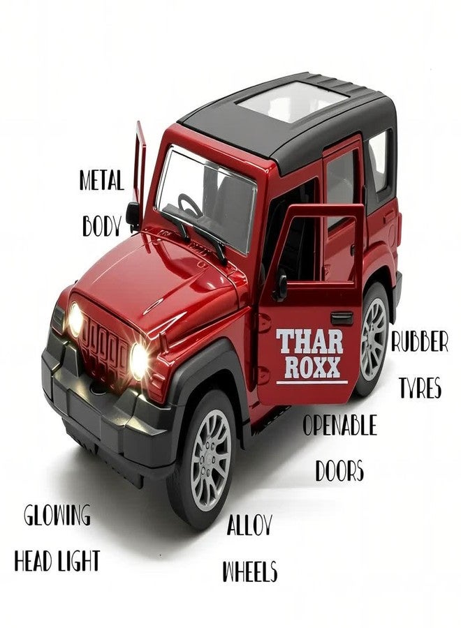 TOYOOS Thar Roxx-Style Premium Car Toy for Kids | DieCast Metal Pull-Back Action | Openable Doors | Light and Music | Realistic Miniature Model | Gift 2 3 4 5 6 7 8 9 10 11 12 Boys Girls | Red - Image 4