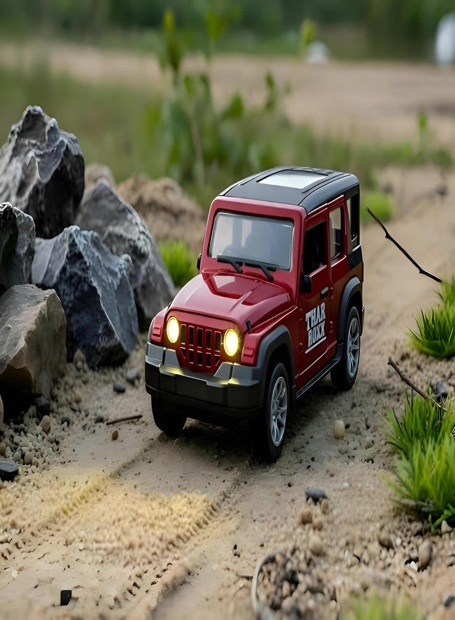 TOYOOS Thar Roxx-Style Premium Car Toy for Kids | DieCast Metal Pull-Back Action | Openable Doors | Light and Music | Realistic Miniature Model | Gift 2 3 4 5 6 7 8 9 10 11 12 Boys Girls | Red - Image 5