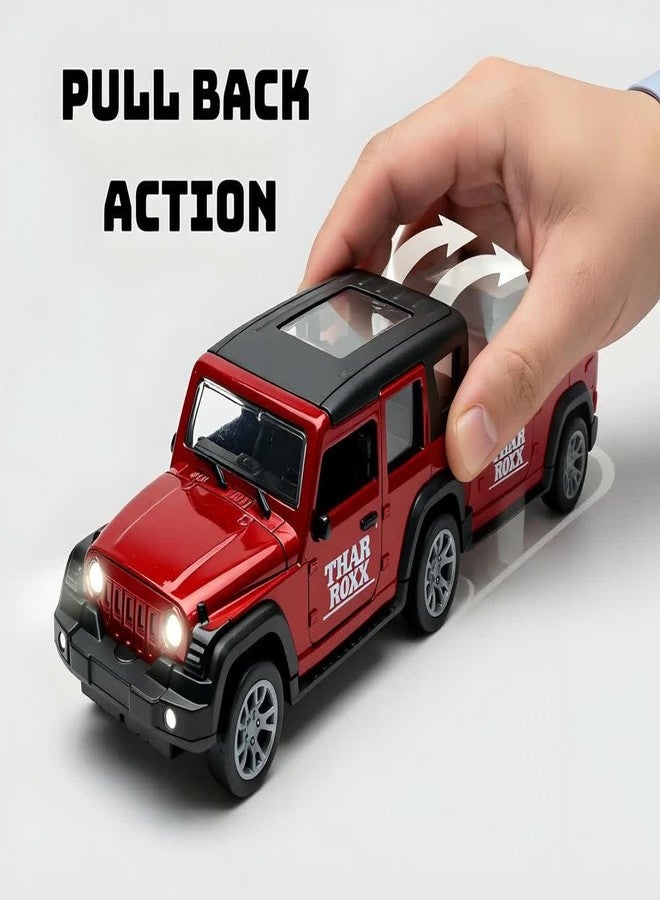 TOYOOS Thar Roxx-Style Premium Car Toy for Kids | DieCast Metal Pull-Back Action | Openable Doors | Light and Music | Realistic Miniature Model | Gift 2 3 4 5 6 7 8 9 10 11 12 Boys Girls | Red - Image 3