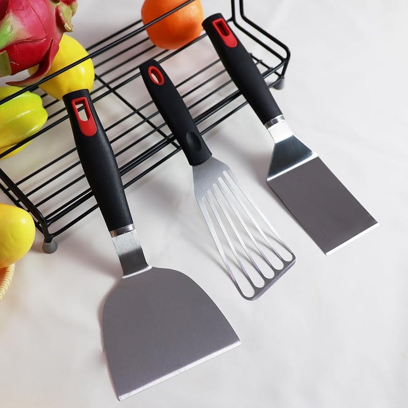 KLAQQED Spatula Set Stainless Steel Kitchen Metal Spatula for Cast Iron Skillet with Silicone Handle, Fish Spatula Turner Flipper for Pancake Burger Egg Cooking Spatulas BBQ Grill Griddle - Image 5