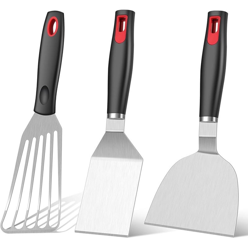KLAQQED Spatula Set Stainless Steel Kitchen Metal Spatula for Cast Iron Skillet with Silicone Handle, Fish Spatula Turner Flipper for Pancake Burger Egg Cooking Spatulas BBQ Grill Griddle - Image 1