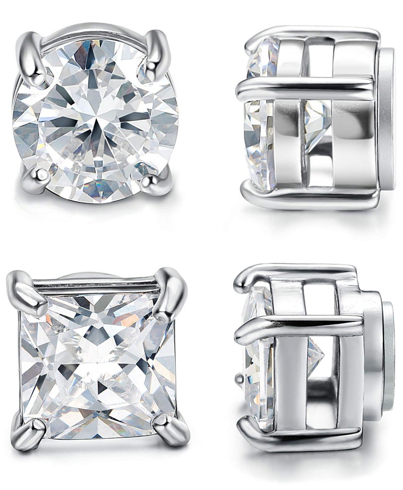 Jstyle 2 Pairs Stainless Steel Magnetic Stud Earrings for Men Women Non-piercing CZ Hypoallergenic 7mm - Image 1