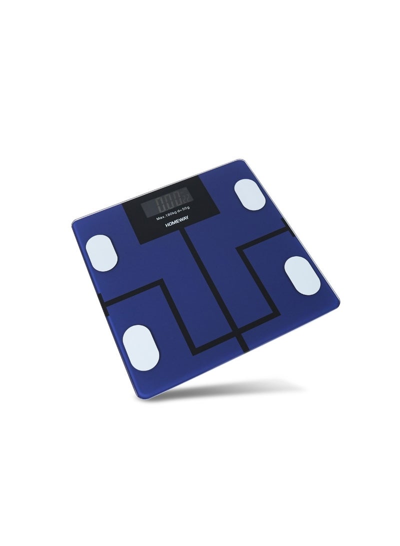 Smart Digital Body Scale with Bluetooth LCD Display 180kg Capacity Tempered Glass Body Composition Analyzer HW3941 Blue