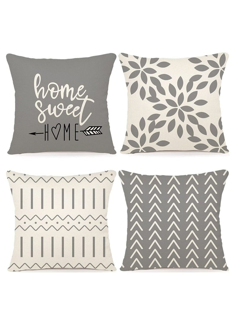 MIXDE Pillow Covers 18x18 Set of 4, Modern Sofa Throw Pillow Cover, Decorative Outdoor Linen Fabric Pillow Case for Couch Bed Car 45x45cm (Gray, 18x18,Set of 4)  - Image 1