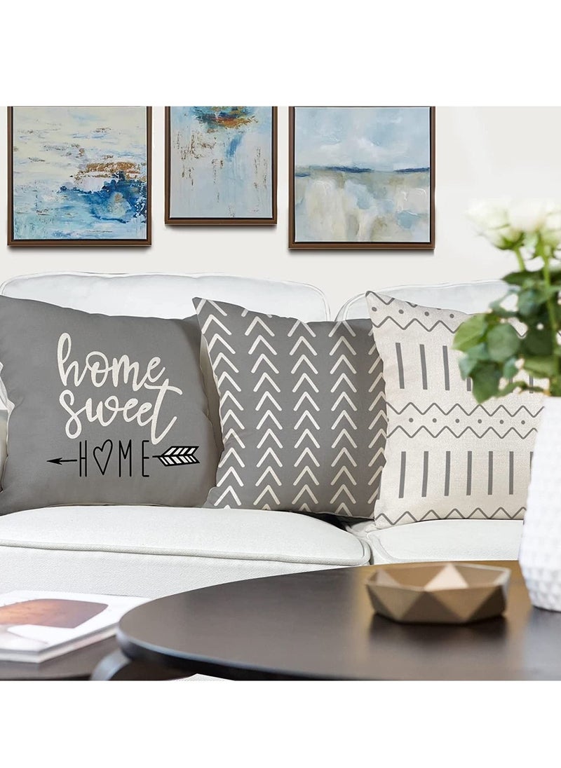 MIXDE Pillow Covers 18x18 Set of 4, Modern Sofa Throw Pillow Cover, Decorative Outdoor Linen Fabric Pillow Case for Couch Bed Car 45x45cm (Gray, 18x18,Set of 4)  - Image 2