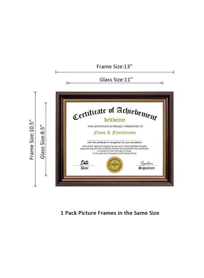 DEKWINN ,8.5x11 Diploma Frames Certificate Document Frame,1 Pack Reddish Brown/Gold Trim with Real Glass for Wall Gallery or Tabletop display, Without Mat FDE-PS3081-8.5X11-AG1 - Image 3