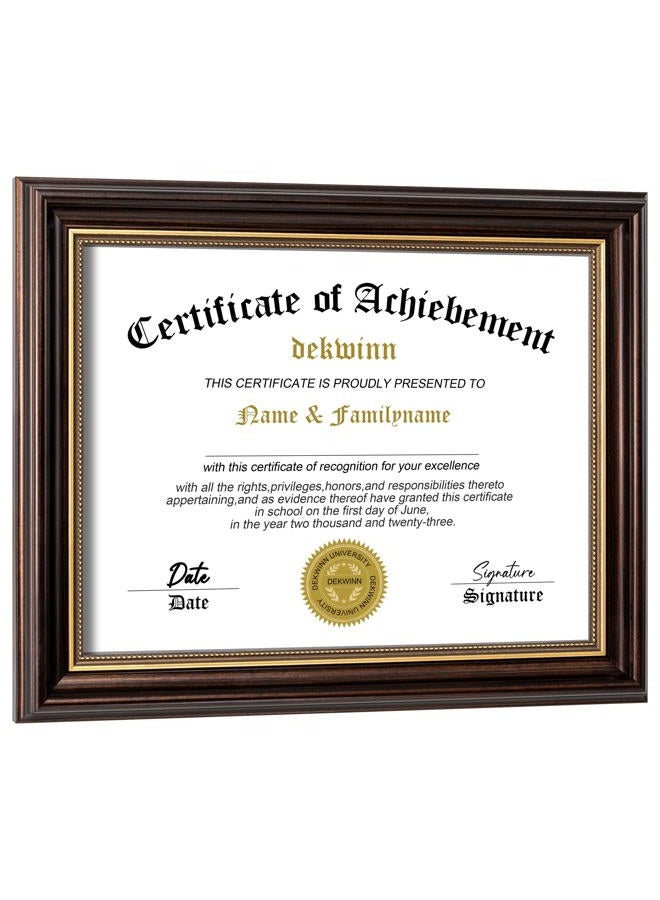 DEKWINN ,8.5x11 Diploma Frames Certificate Document Frame,1 Pack Reddish Brown/Gold Trim with Real Glass for Wall Gallery or Tabletop display, Without Mat FDE-PS3081-8.5X11-AG1 - Image 1