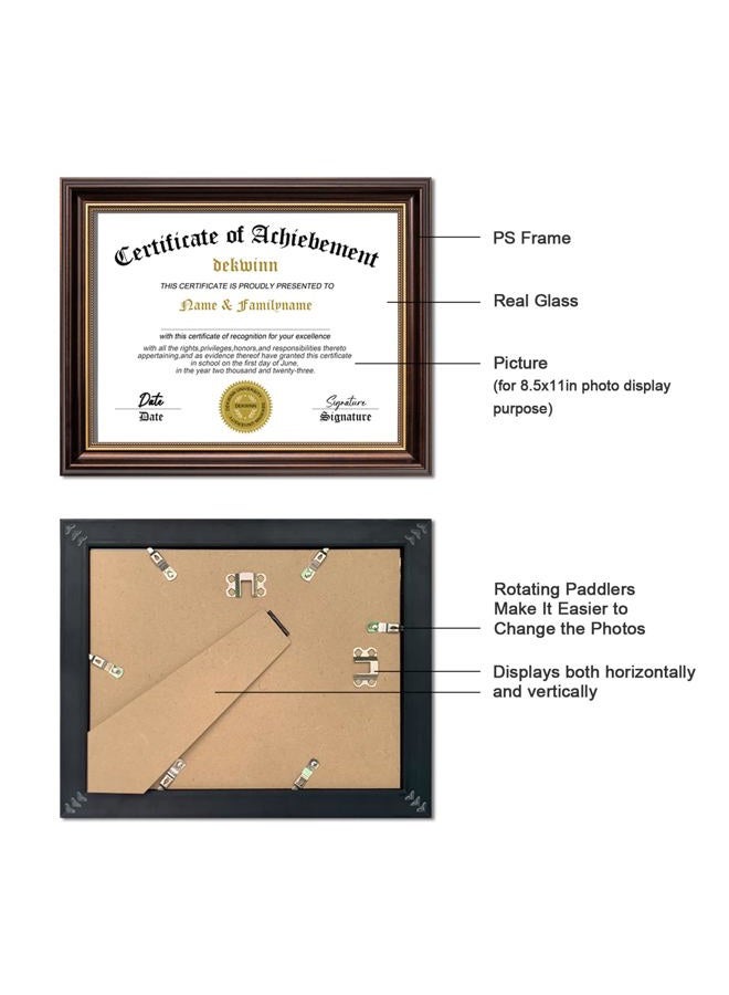 DEKWINN ,8.5x11 Diploma Frames Certificate Document Frame,1 Pack Reddish Brown/Gold Trim with Real Glass for Wall Gallery or Tabletop display, Without Mat FDE-PS3081-8.5X11-AG1 - Image 2