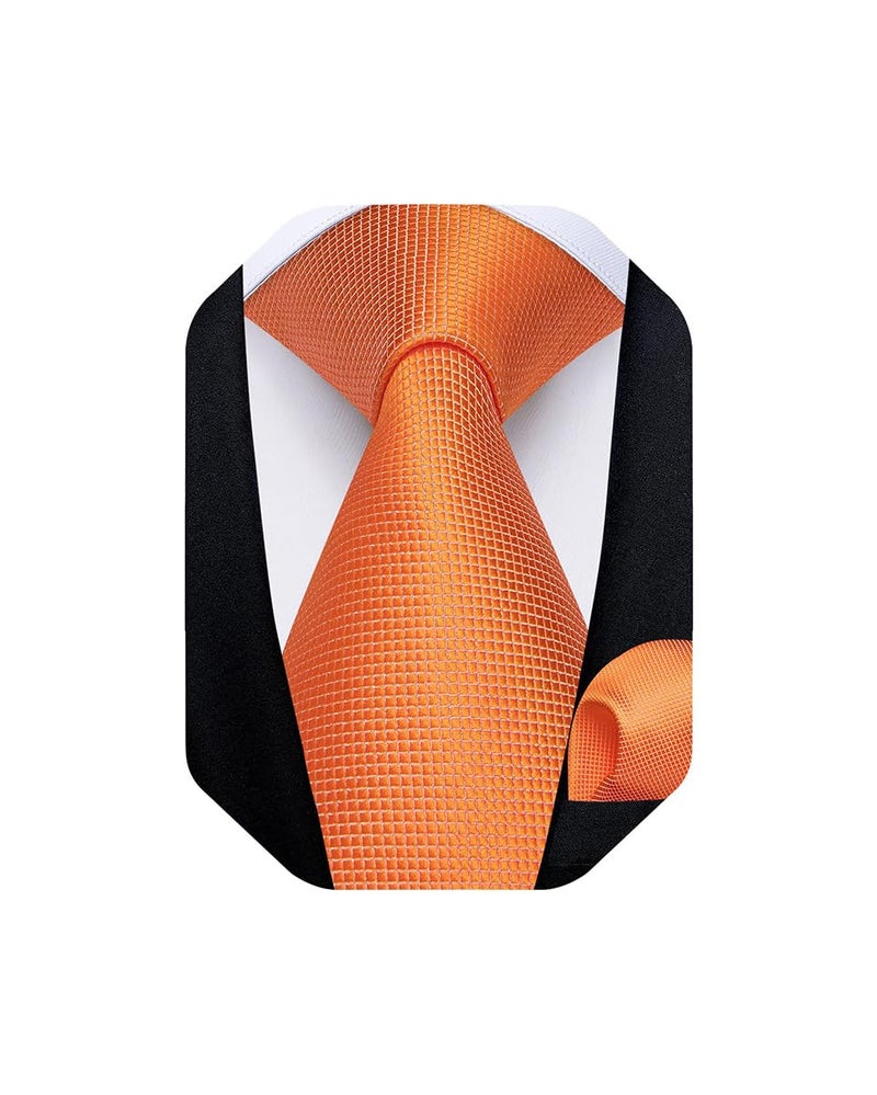 DiBanGu Mens Solid Color Tie and Pocket Square Set Woven Silk Plain Necktie & Handkerchief for Men Wedding Party Formal, Burnt Orange - Image 1