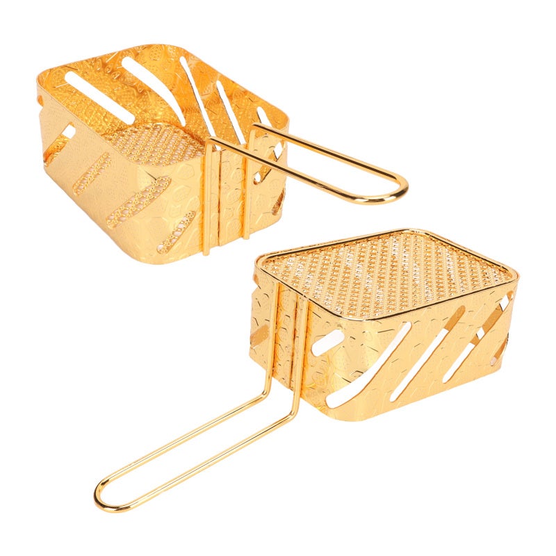 Stainless Steel Deep Fry Basket: 1 Pc Gold Colored, Safe Grip Handle, Easy To Clean - Multipurpose Fried Food Filter for Home Kitchen & Camping - Image 1