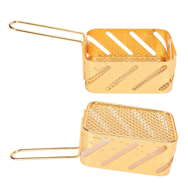 Stainless Steel Deep Fry Basket: 1 Pc Gold Colored, Safe Grip Handle, Easy To Clean - Multipurpose Fried Food Filter for Home Kitchen & Camping - Image 3