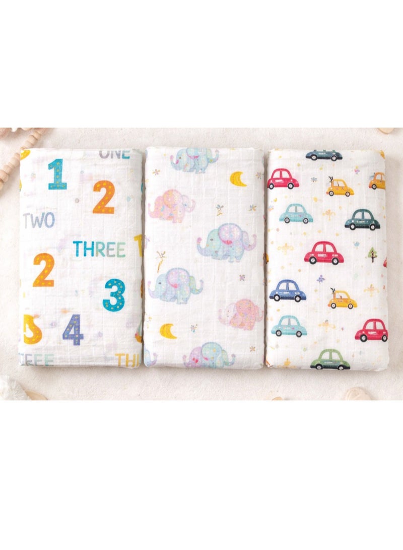 TUMMY  Printed Baby swaddles for new born babies pack of 3 - Image 1