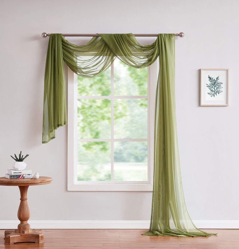 LinenZone Sage Green Window Scarf Valance in 144 Inch Size. Use Window Scarves as Canopy Bed or Backdrop Curtains, Curtain Scarf, or Sheer Fabric for Draping. (Amazing 55 x 144, Sage) - Image 1